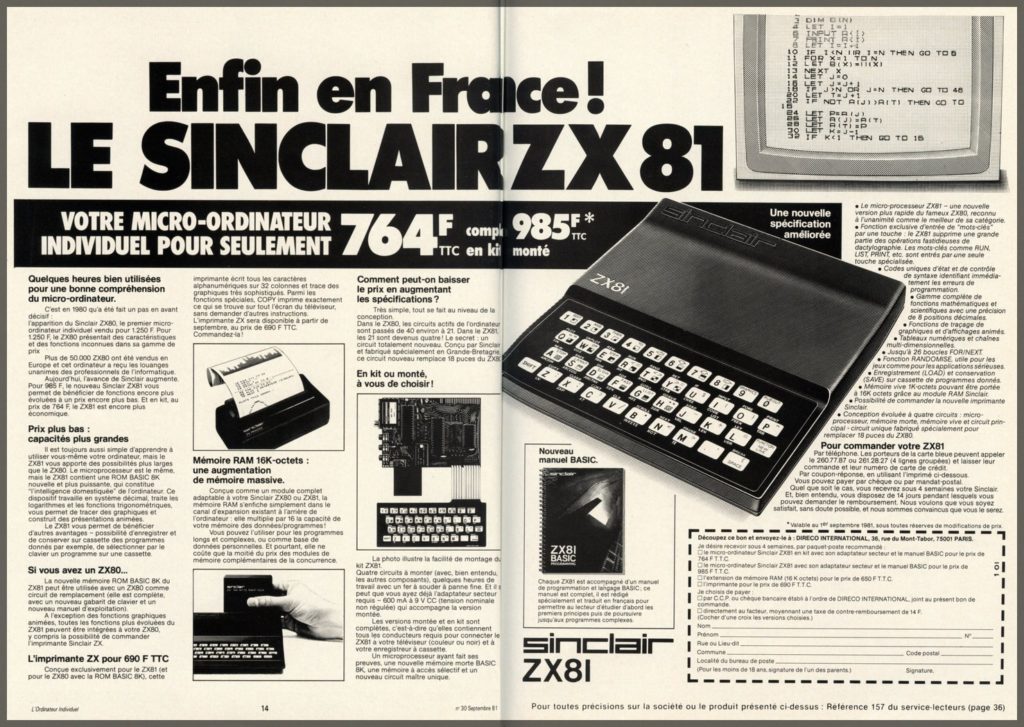 PUB ZX81 L'ORDINATEUR INDIVIDUEL N°030 SEPT 1981